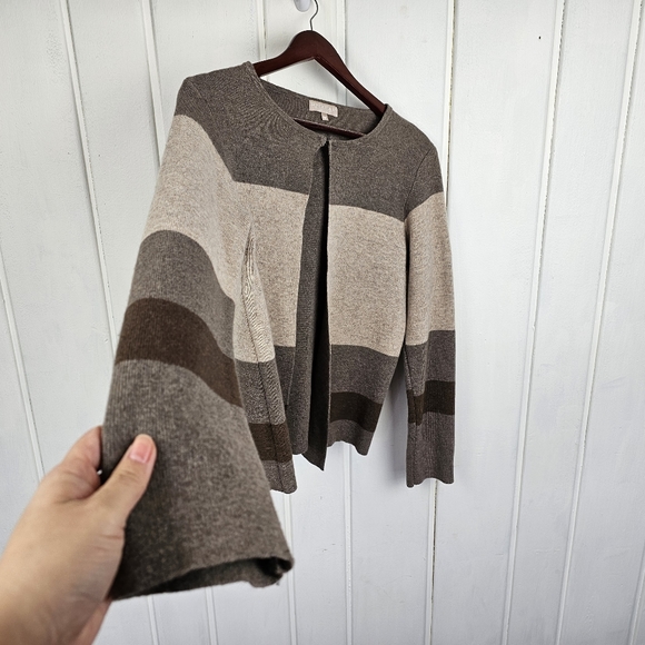 Benedetta B Color Block Black Tan Merino Wool Cashmere Cardigan Sweater Medium - Picture 11 of 12